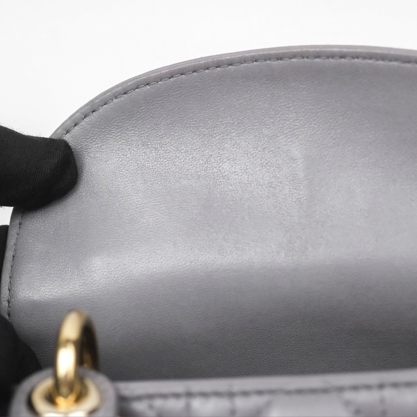 Christian Dior Mini Lady Dior Grey Lambskin Cannage Gold Hardware