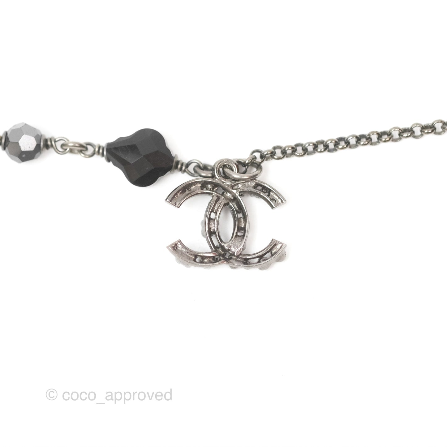 Chanel Black Resin CC Necklace Ruthenium Tone 18S