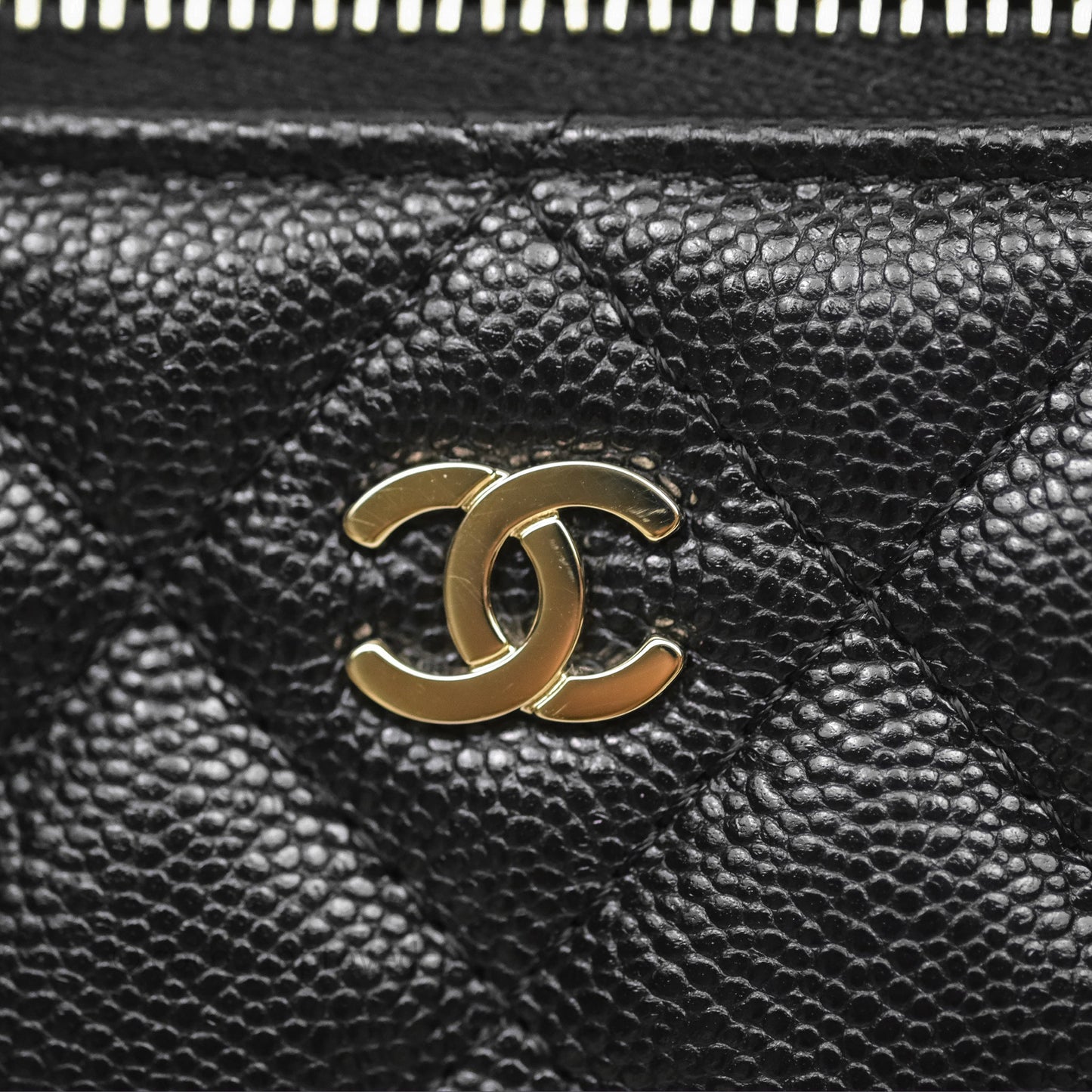 Chanel Quilted Top Handle Vanity with Chain Black Caviar Gold Hardware