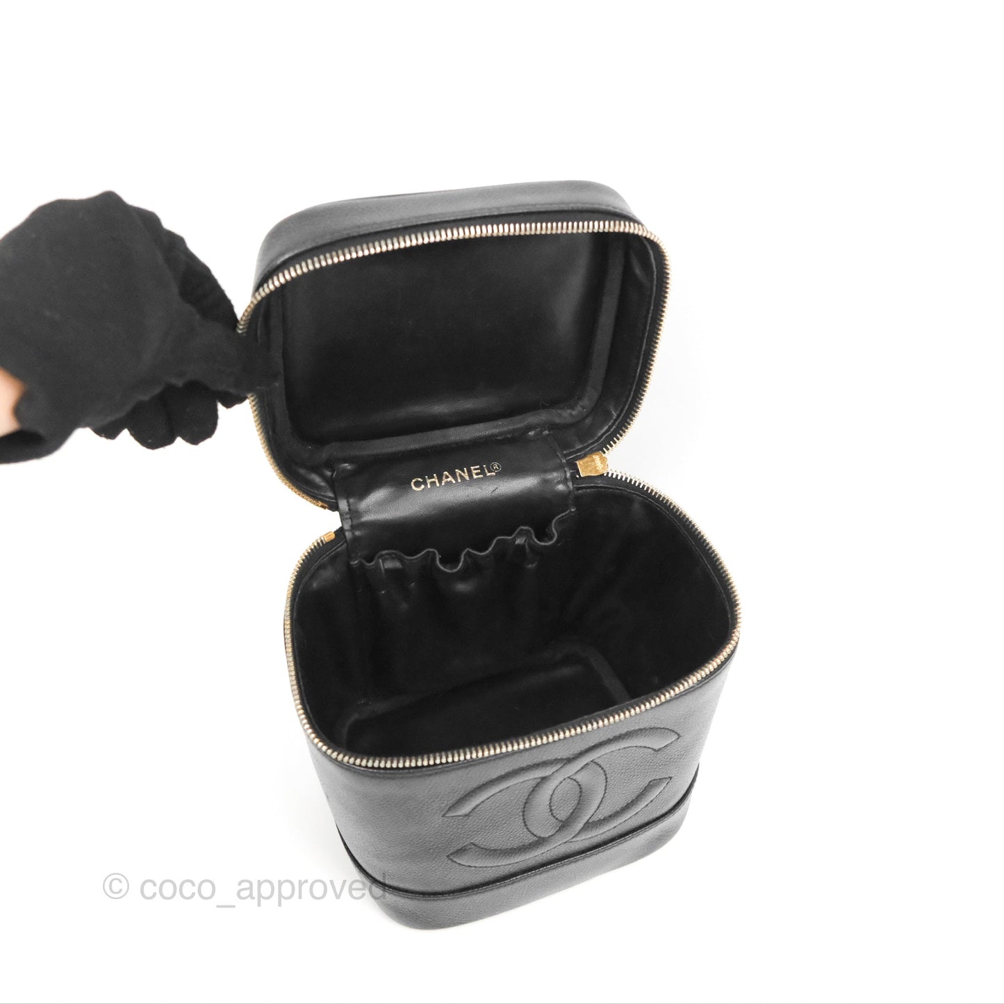 Chanel Vintage Vanity Case Black Caviar Gold Hardware