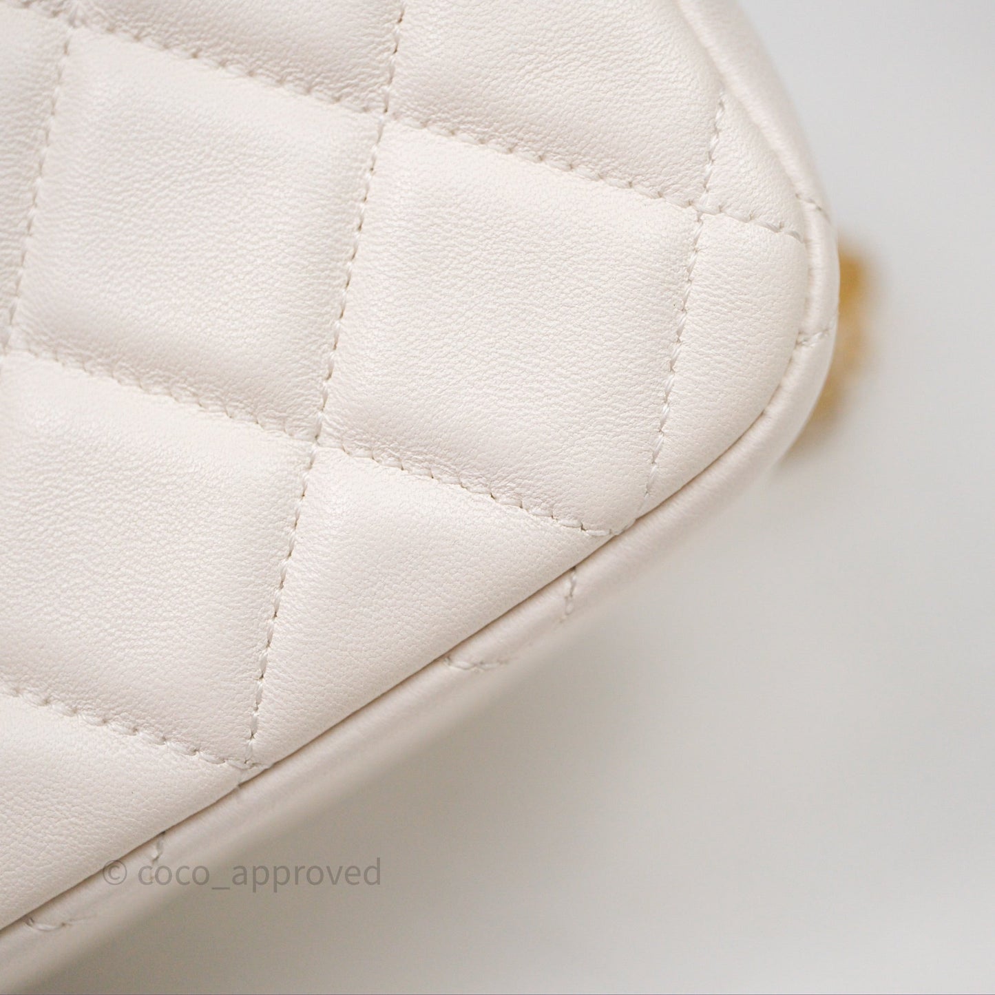 Chanel Flap Bag with Pearl Chain Ivory White Aged Gold Hardware 25P