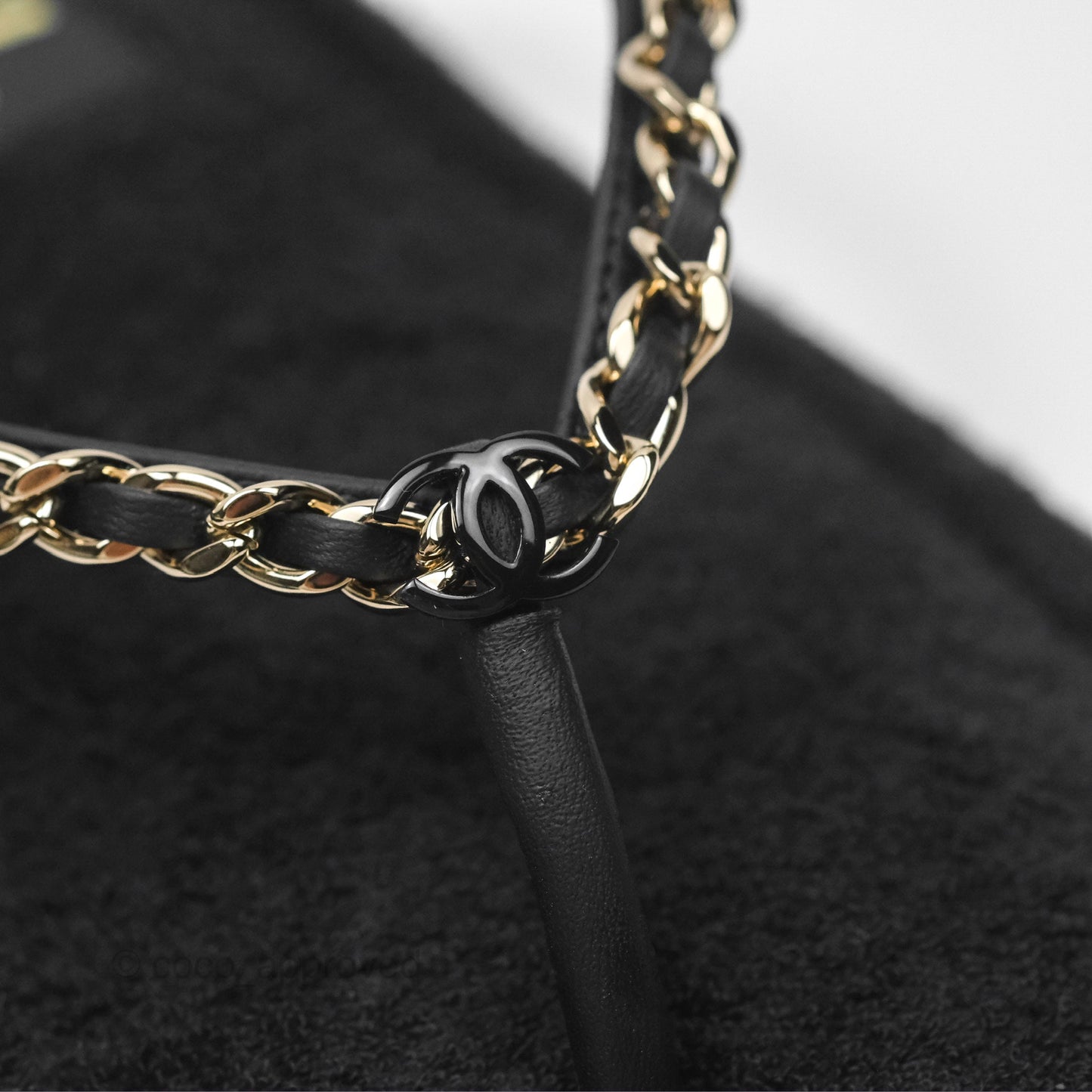 Chanel Chain Terry Slide Thong Sandals Black Size 39