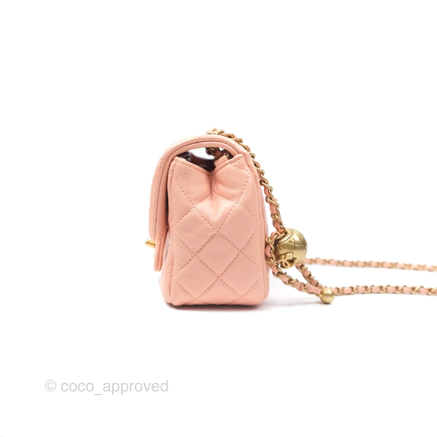 Chanel Pearl Crush Mini Square Quilted Peach Beige Lambskin Aged Gold Hardware