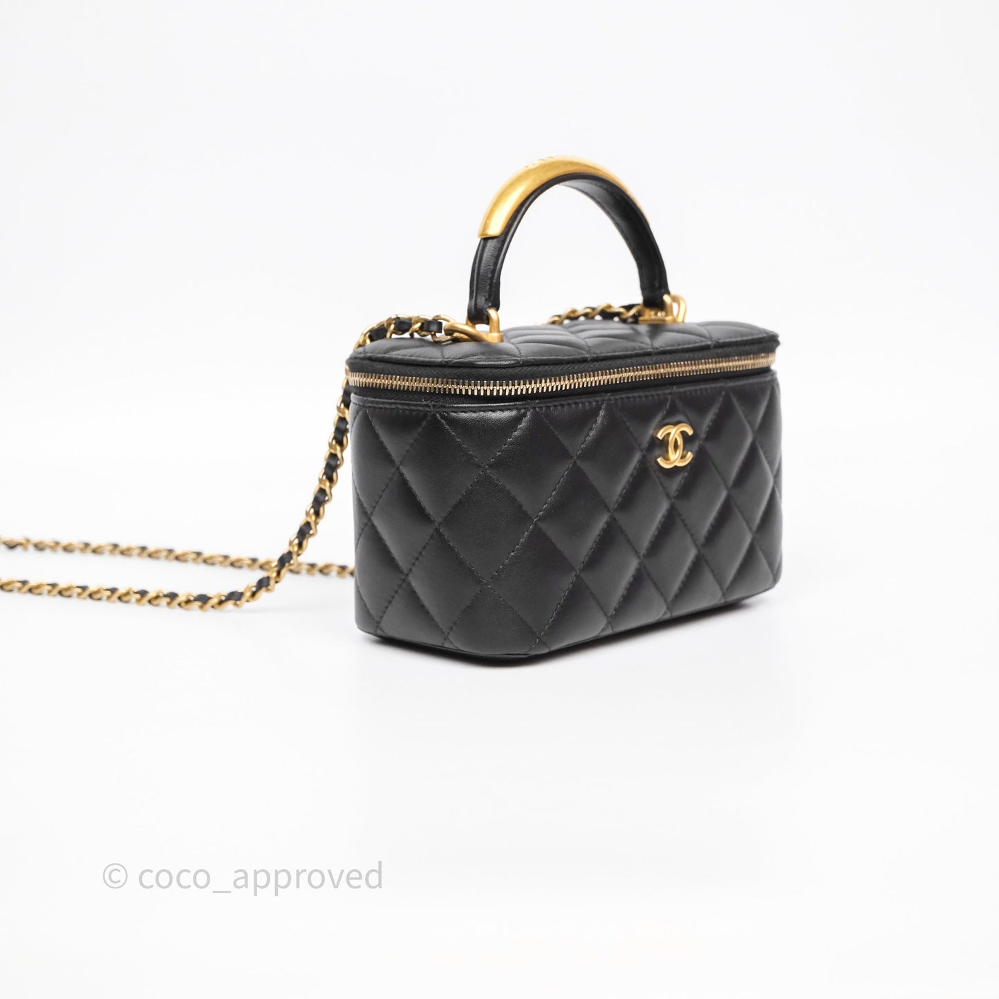 Chanel Vanity Rectangular Metal Top Handle Black Lambskin Aged Gold Hardware