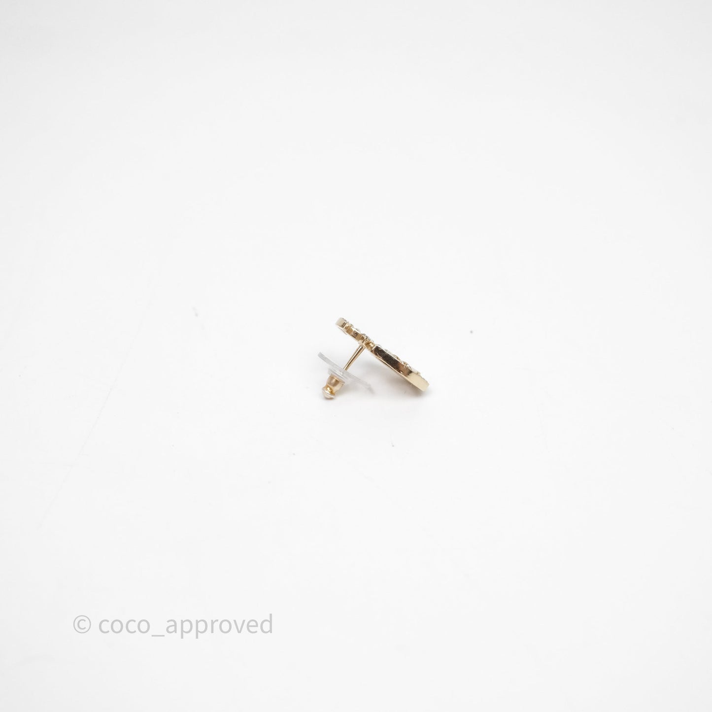Chanel Crystal CC Clover Earrings Gold Tone 20B