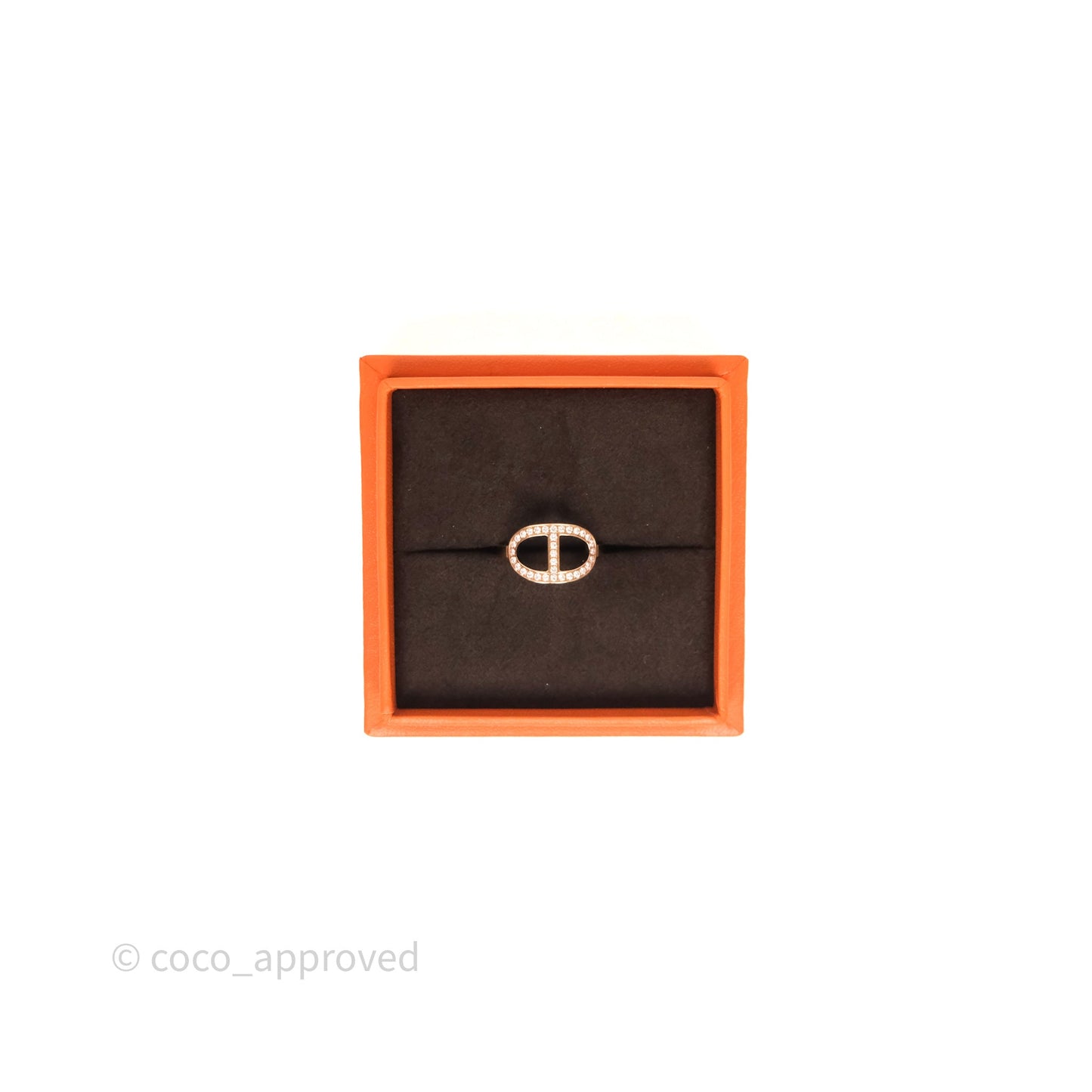 Hermès Chaine d'ancre Contour Ring Medium Model Diamonds Rose Gold Size 50