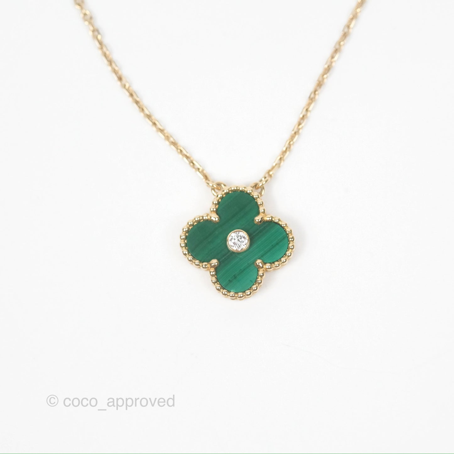 Van Cleef & Arpels Vintage Alhambra Holiday Pendant Malachite Diamond Yellow Gold