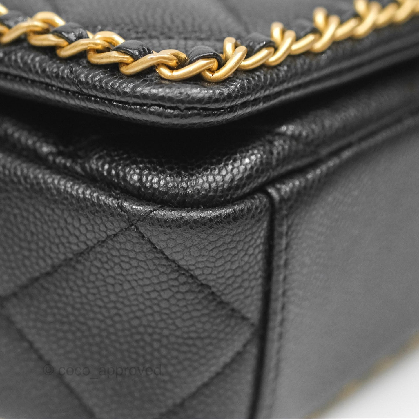 Chanel Chain Around Flap Bag Black Caviar Aged Gold Hardware 22B