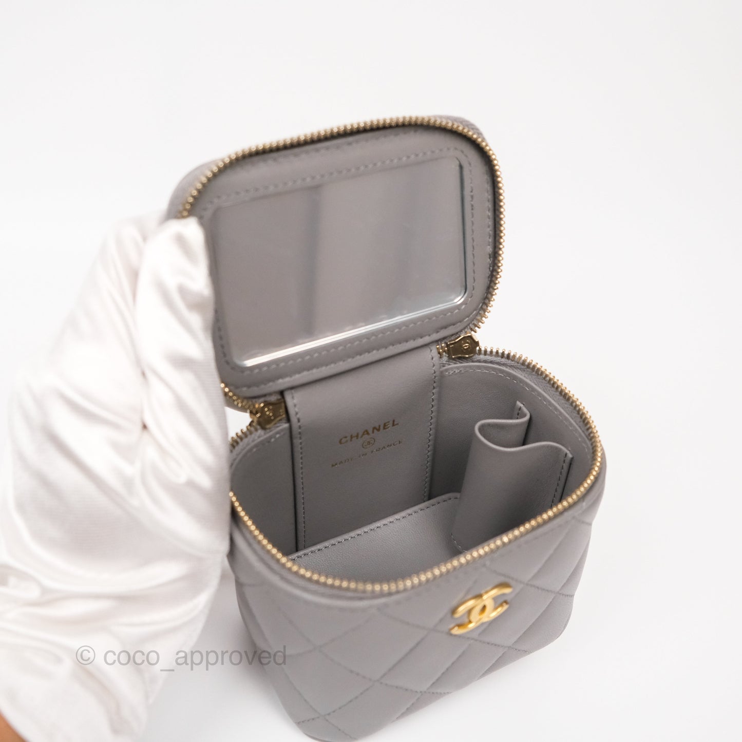Chanel Mini Metal Top Handle Vanity With Chain Grey Lambskin Aged Gold Hardware