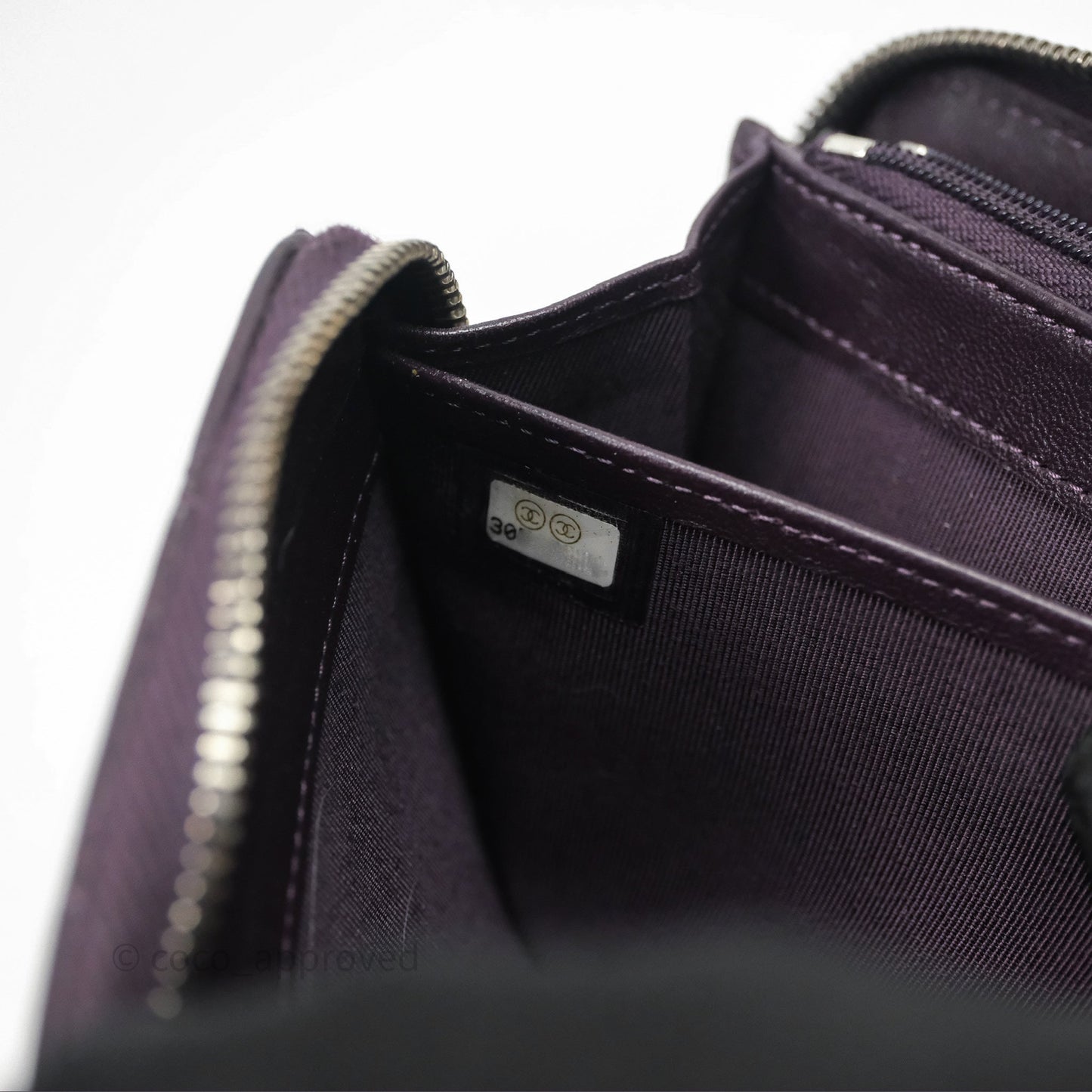 Chanel Classic Zipped Long Wallet Dark Purple Lambskin Silver Hardware