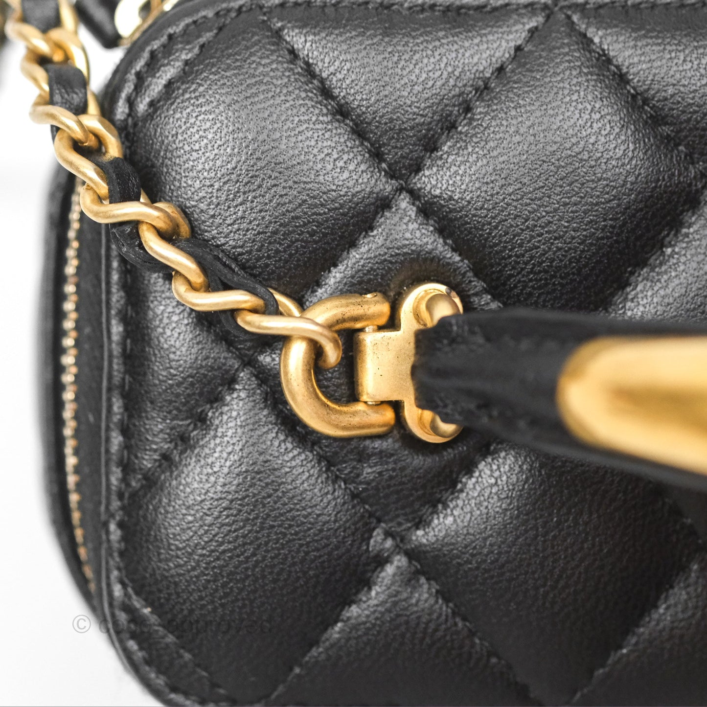 Chanel Vanity Rectangular Metal Top Handle Black Lambskin Aged Gold Hardware 22B