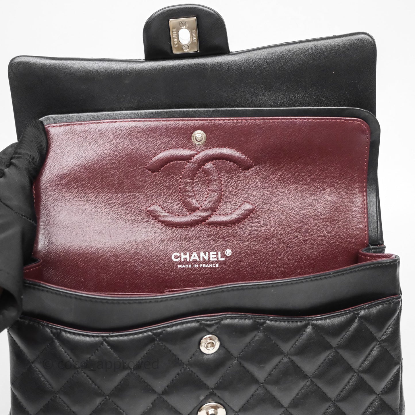 Chanel Classic M/L Medium Flap Quilted Black Lambskin Silver Hardware
