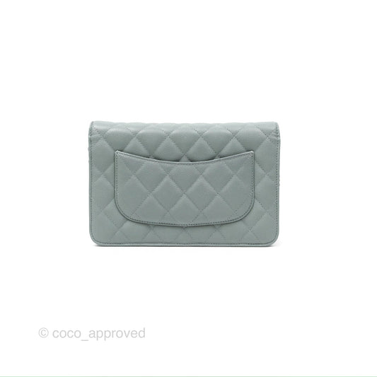 Chanel Quilted Classic Wallet on Chain WOC Green Caviar Silver Hardware