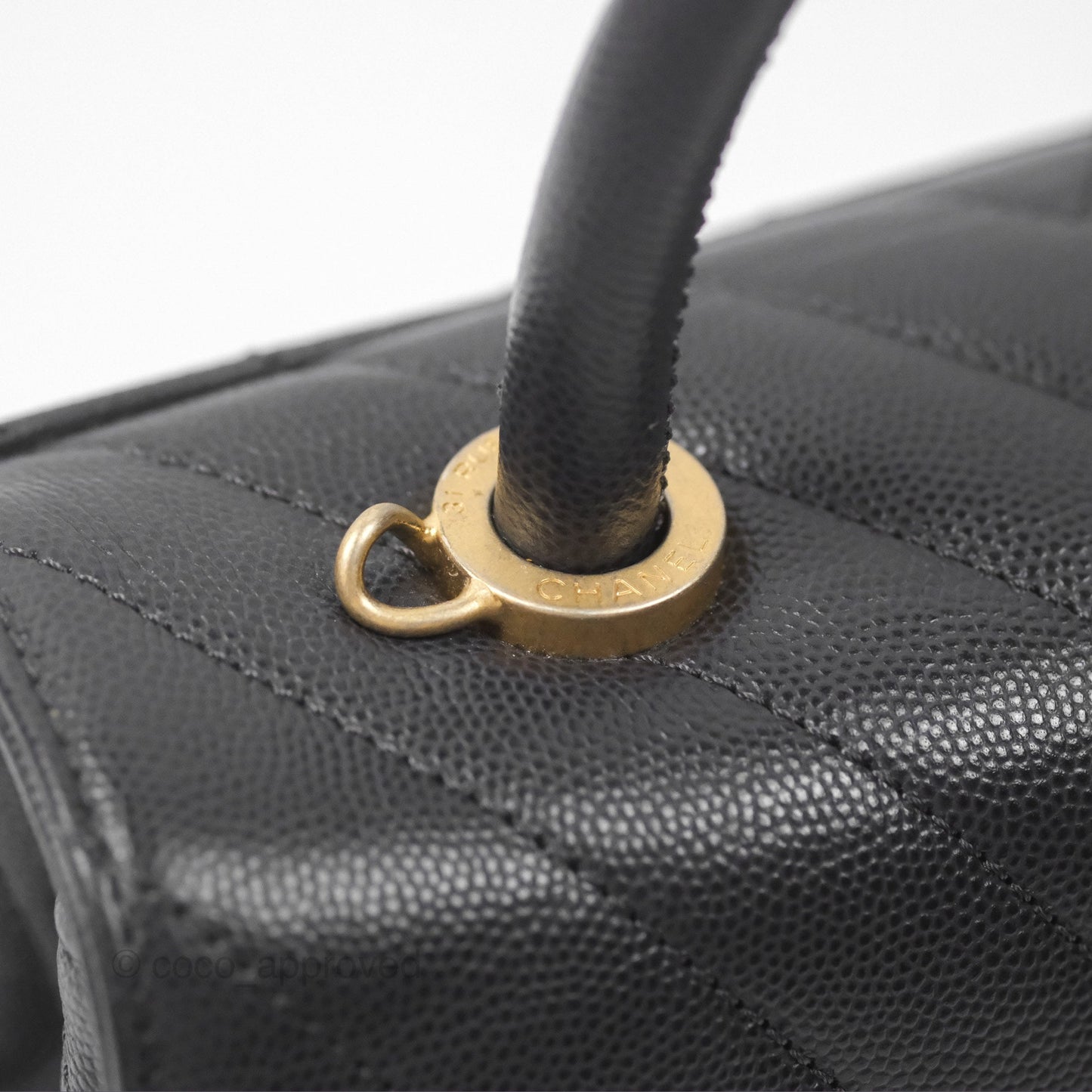 Chanel Small Coco Handle Chevron Dark Grey Caviar Aged Gold Hardware