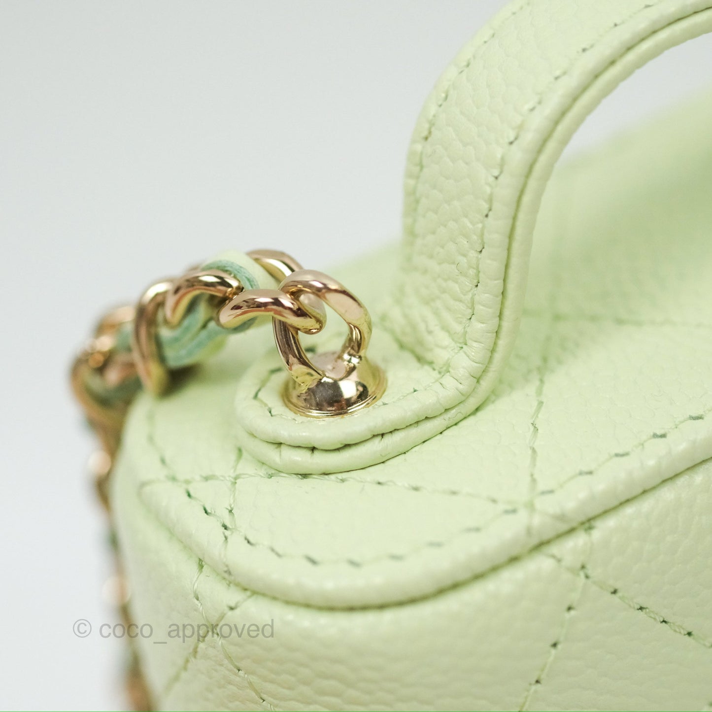 Chanel Quilted Small Handle With Care Vanity Case With Chain Green Caviar Gold Hardware