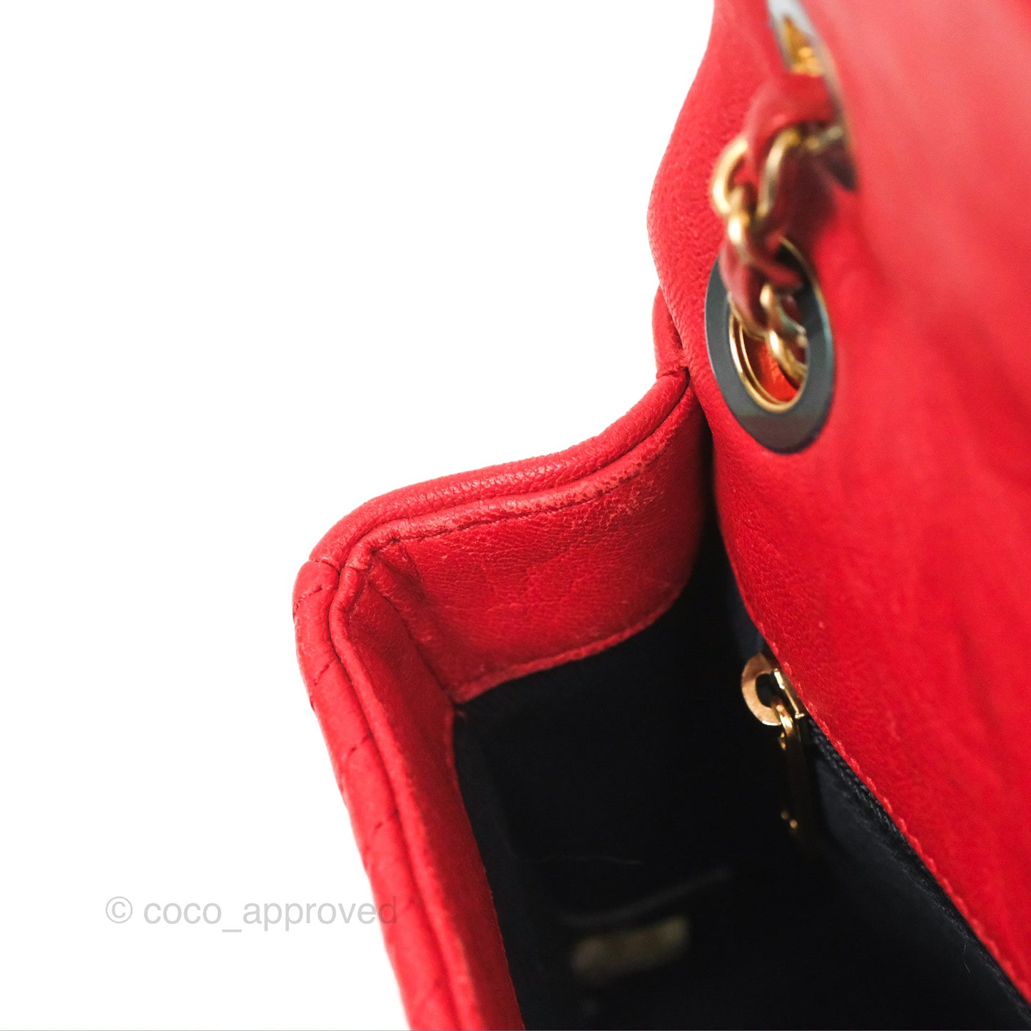 Chanel Small Chevron Surpique Flap Red Calfskin Aged Gold Hardware