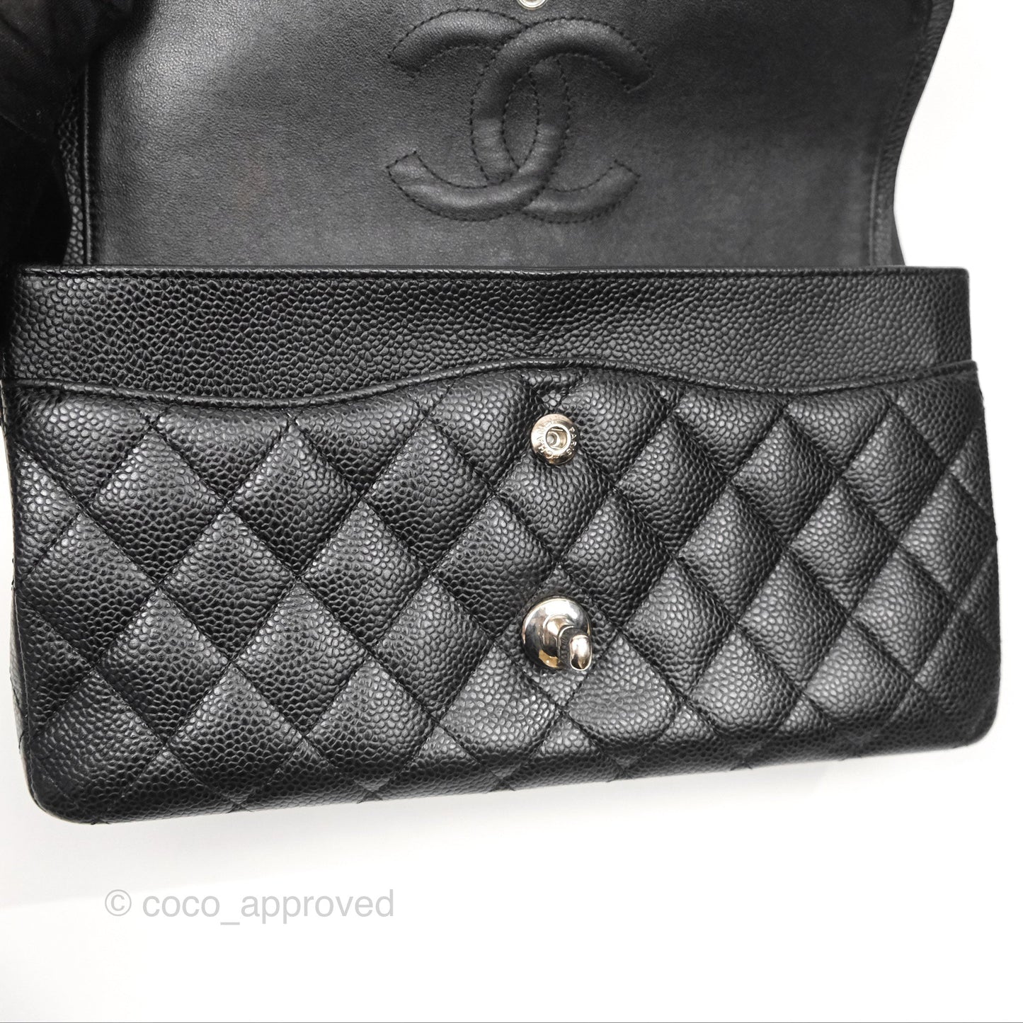 Chanel Classic M/L Medium Flap Quilted Black Caviar Silver Hardware