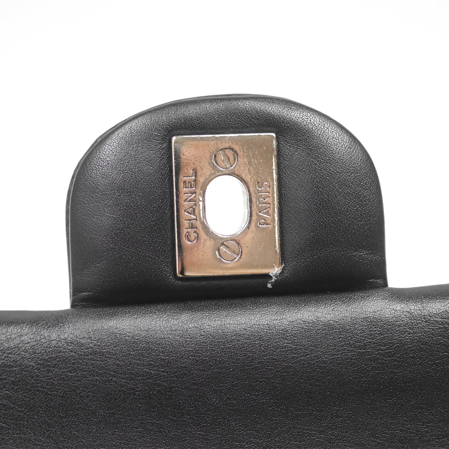 Chanel Classic M/L Medium Flap Quilted Black Patent Silver Hardware