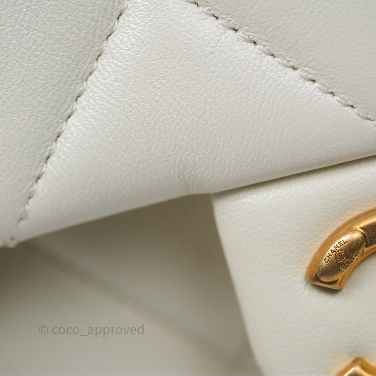 Chanel Quilted Double Pearl Adjustable Chain Flap Bag White Lambskin Aged Gold Hardware 24S