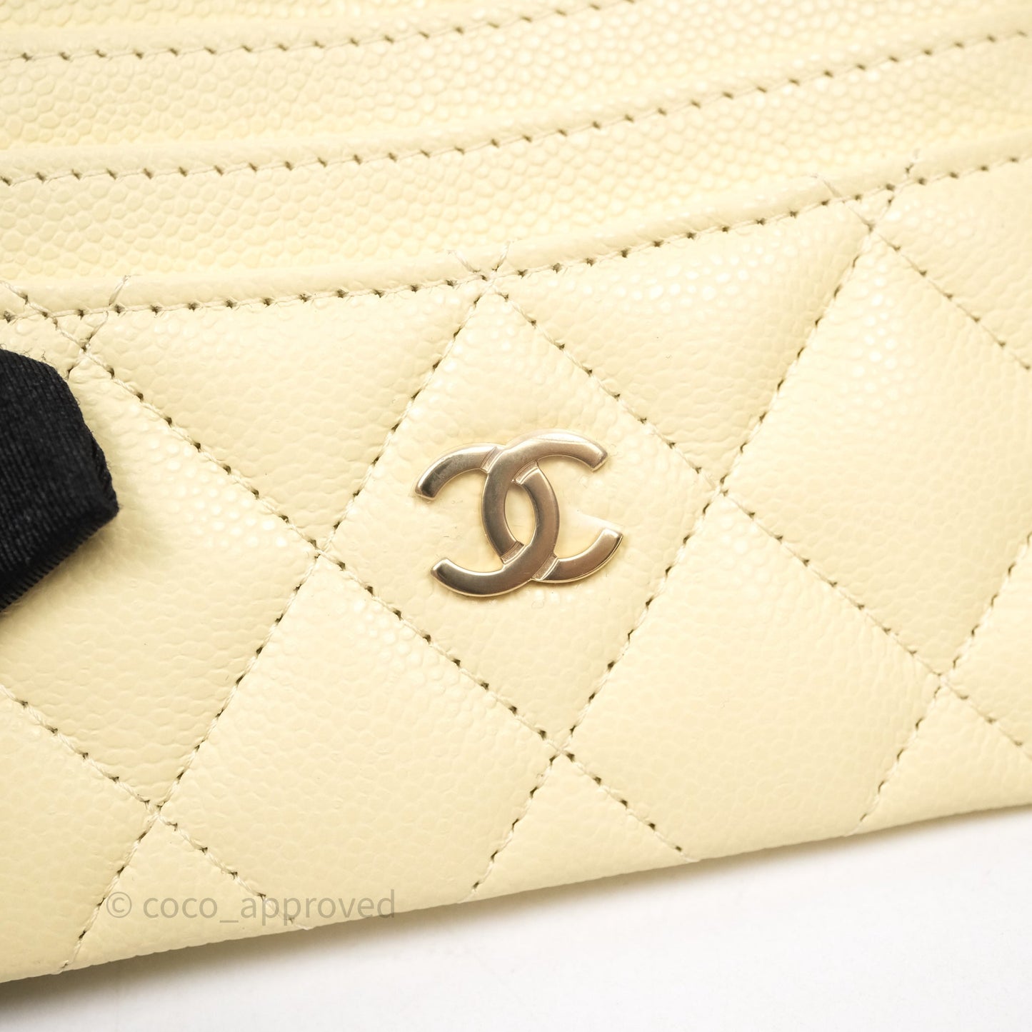 Chanel Quilted Card Holder Yellow Caviar Gold Hardware