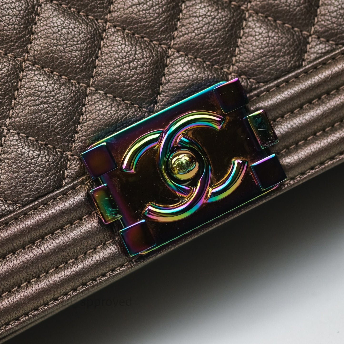 Chanel Quilted Medium Boy Iridescent Bronze Goatskin Rainbow Hardware