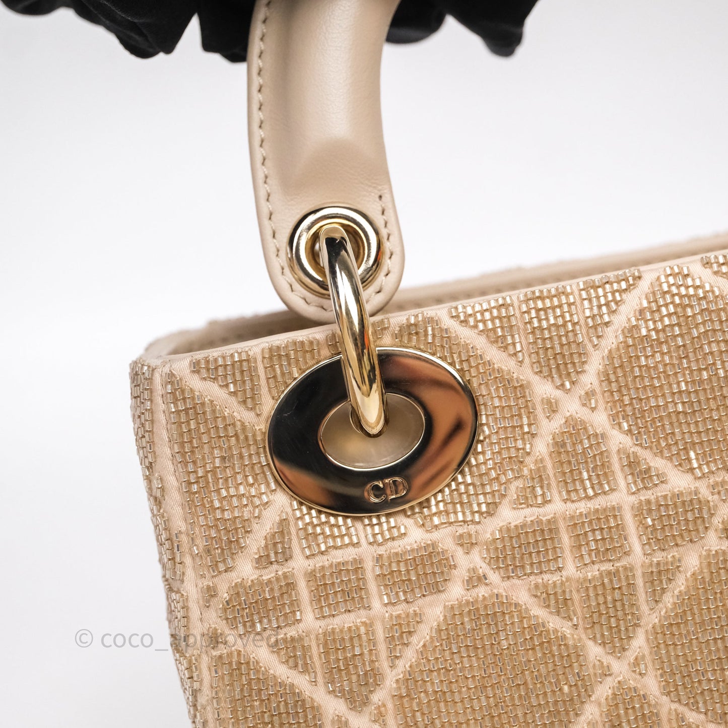 Christian Dior Mini Dior Caramel Beige Microbead-Embroidered Cotton with Cannage Motif