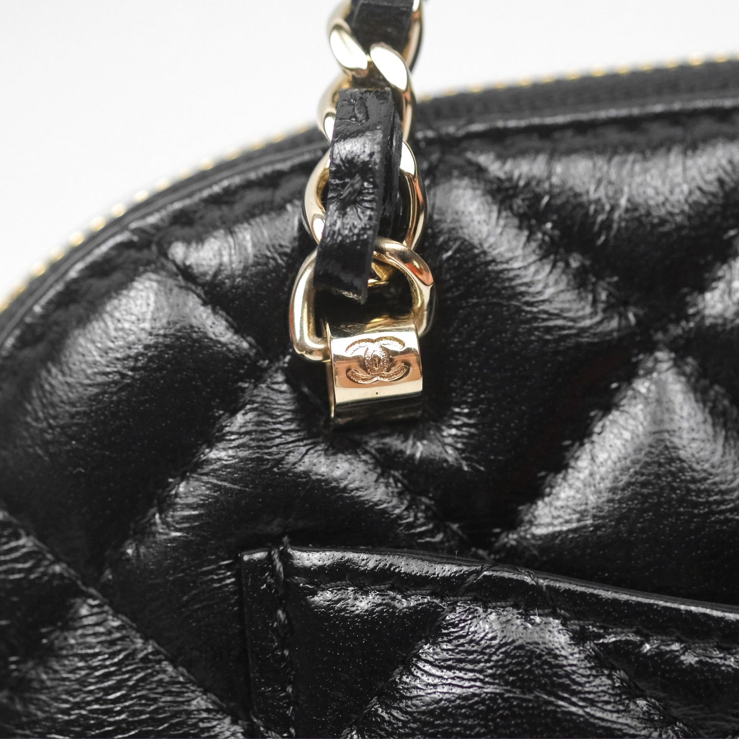 Chanel Mini Handle Clutch with Chain Black Shiny Lambskin Gold Hardware