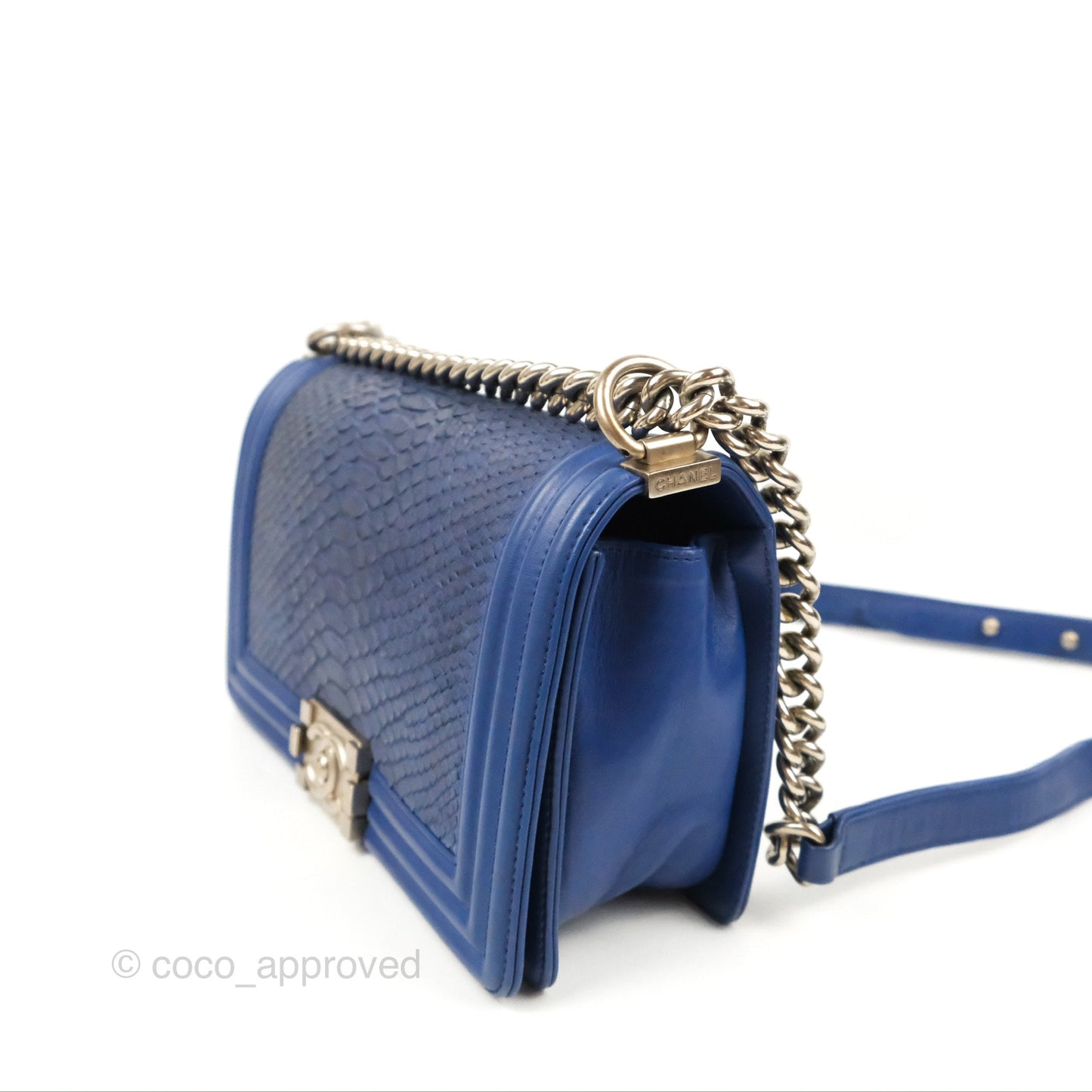 Chanel Medium Boy Blue Python Matte Silver Hardware