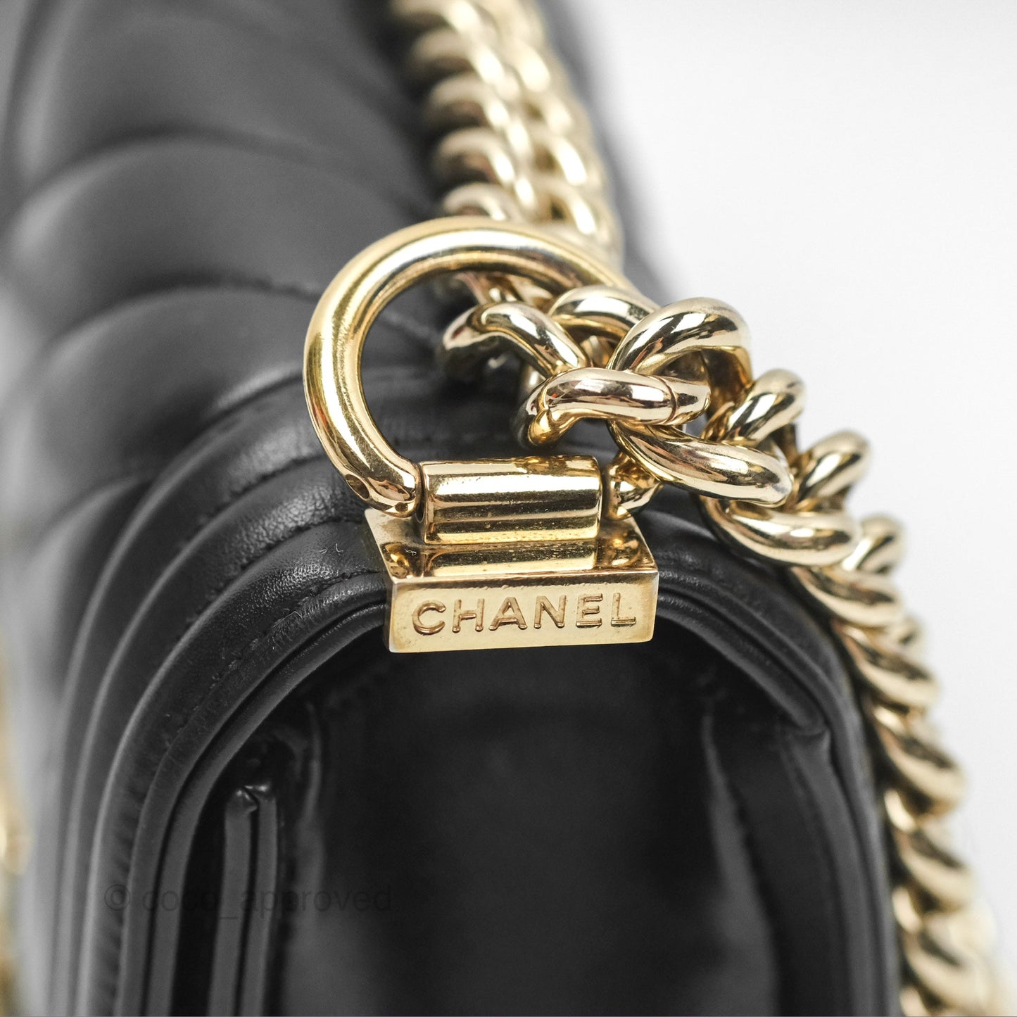 Chanel Chevron Small Boy Black Calfskin Gold Hardware