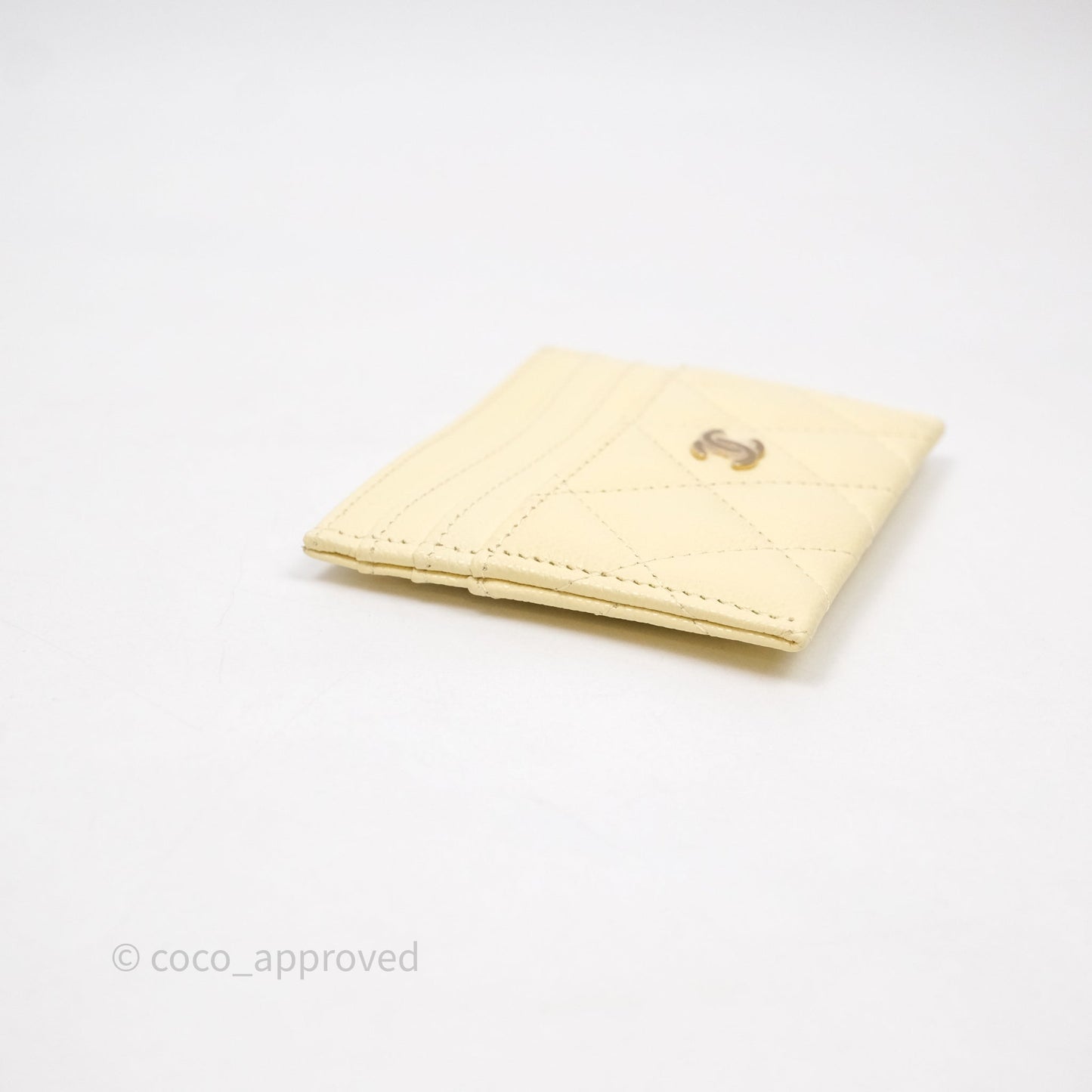 Chanel Quilted Card Holder Yellow Caviar Gold Hardware