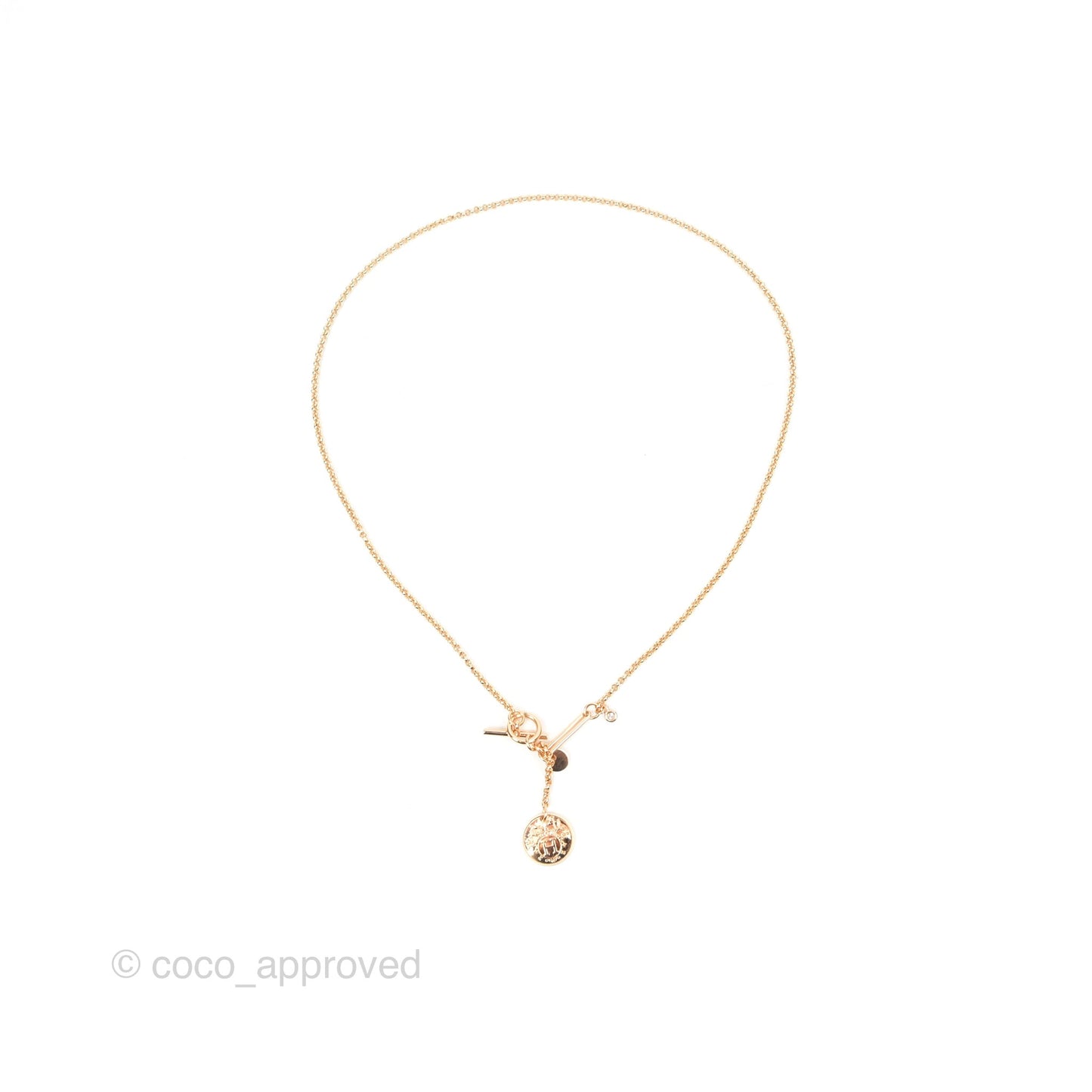 Hermes Ex-Libris Pendant Necklace PM Diamond Rose Gold Hardware