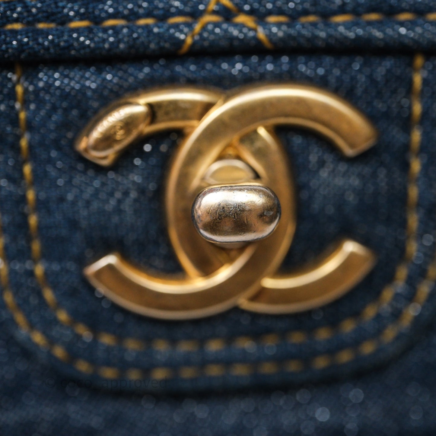 Chanel Square Flap Bag Denim Aged Gold Hardware
