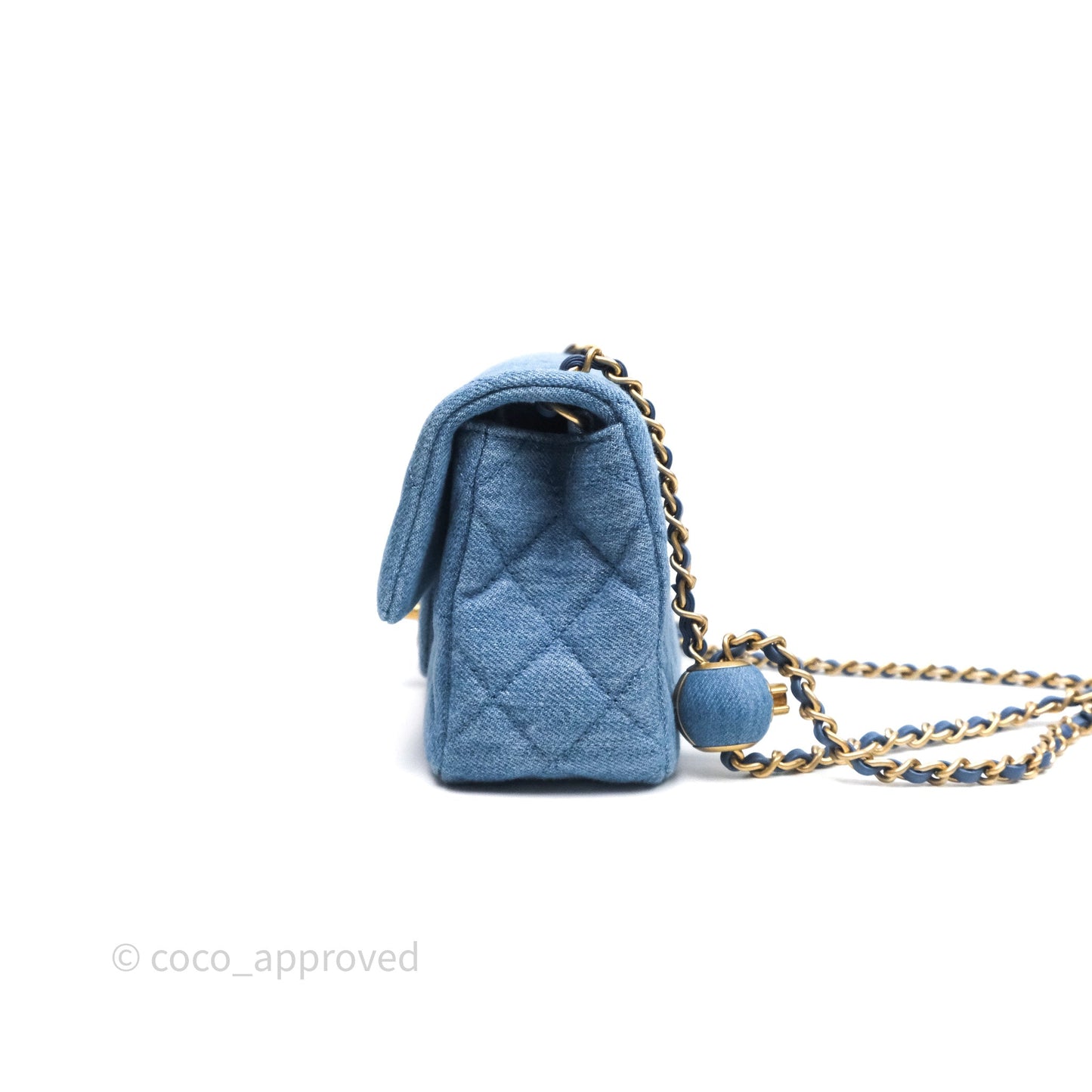 Chanel Mini Rectangular Pearl Crush Flap Quilted Denim Aged Gold Hardware