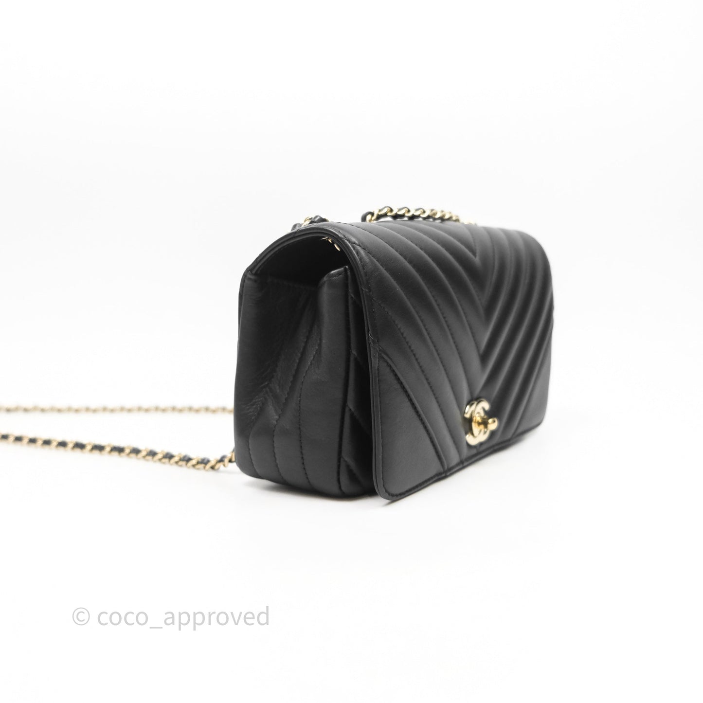 Chanel Black Lambskin Chevron Quilted Statement Flap Bag Light Gold Hardware