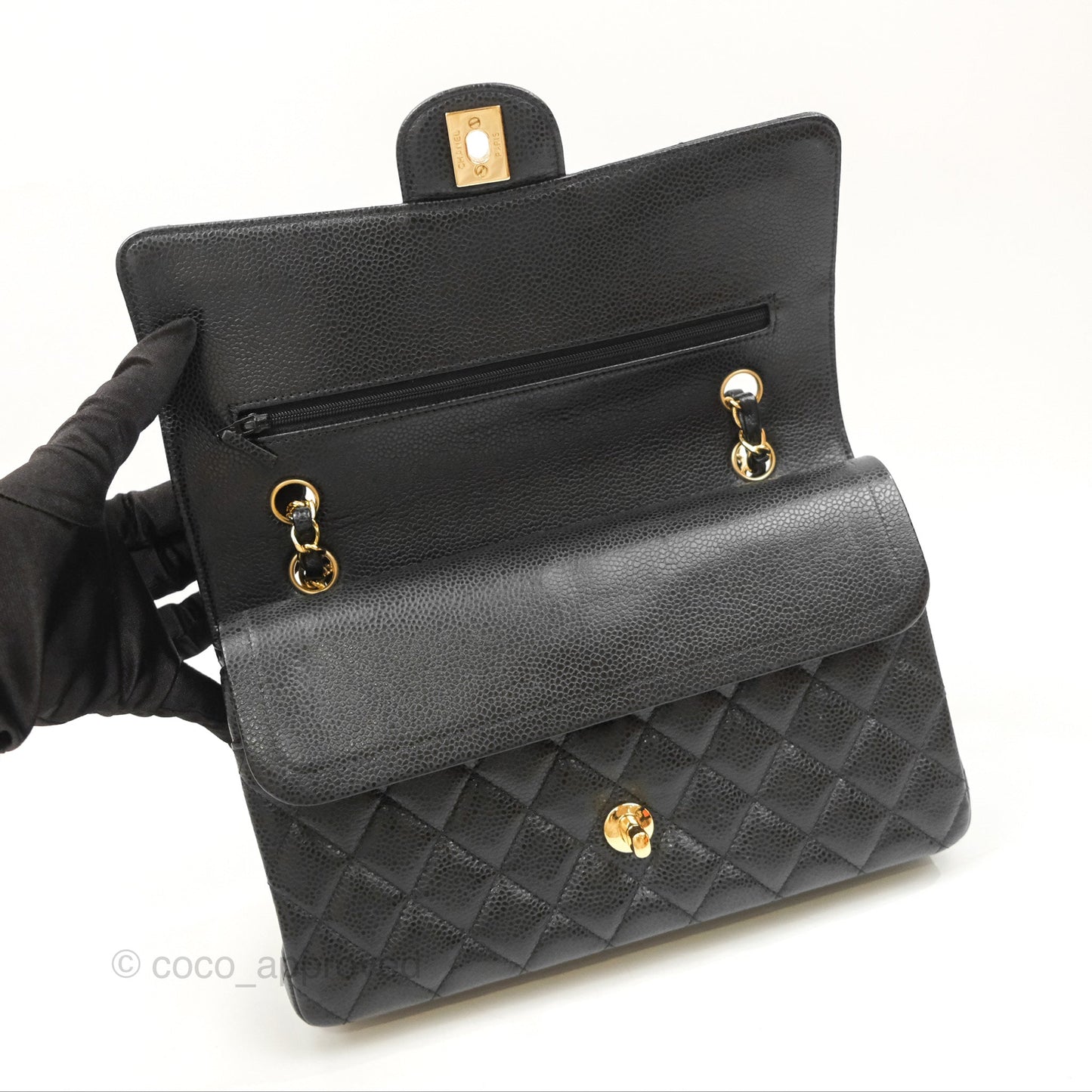 Chanel Classic M/L Medium Flap Quilted Black Caviar Gold Hardware