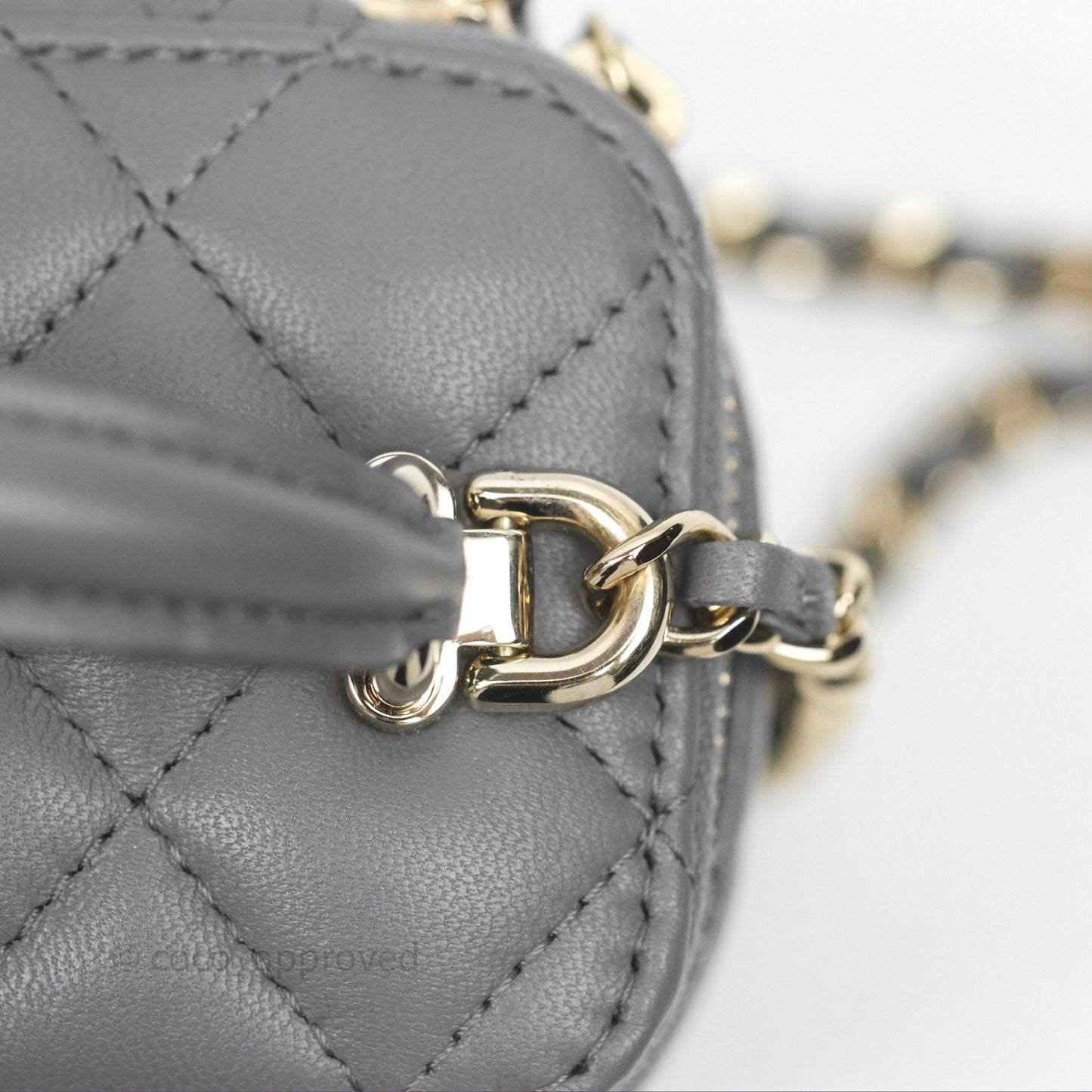 Chanel Mini Top Handle Vanity With Chain Grey Lambskin Gold Hardware