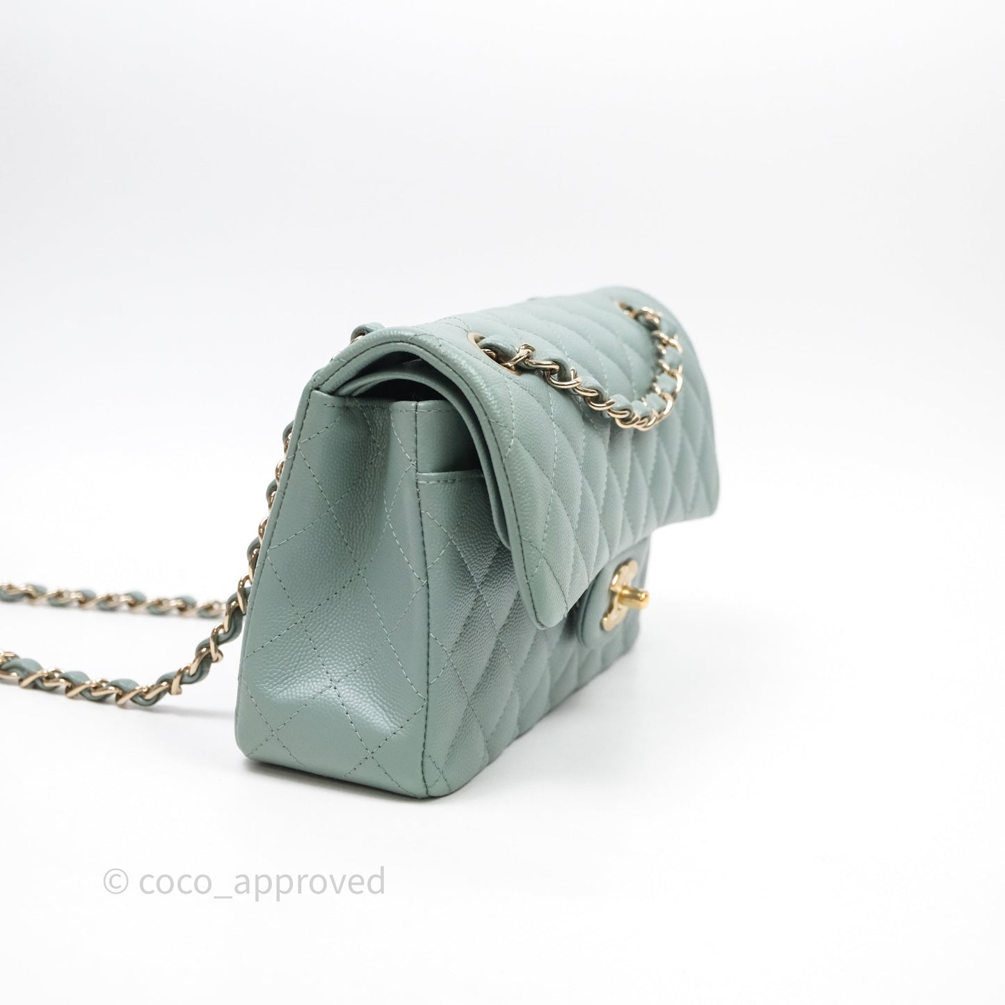 Chanel Small Quilted Classic Flap Tiffany Green Cavier Gold Hardware