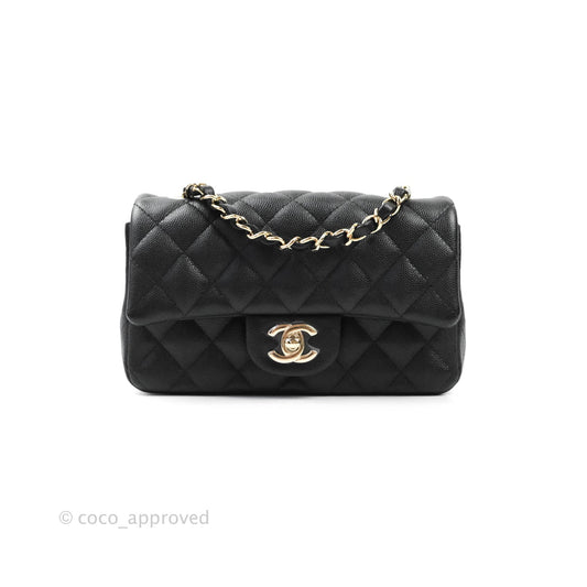 Chanel Classic Quilted Mini Rectangular Flap Black Caviar Gold Hardware 18B