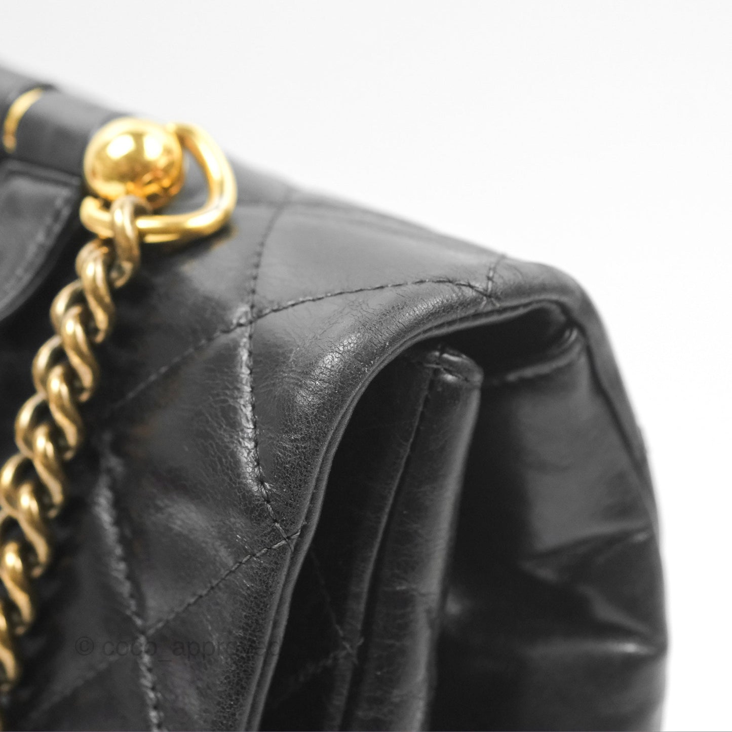 Chanel Gold Bar Top Handle Shoulder Bag Black Glazed Aged Calfskin Aged Gold Hardware
