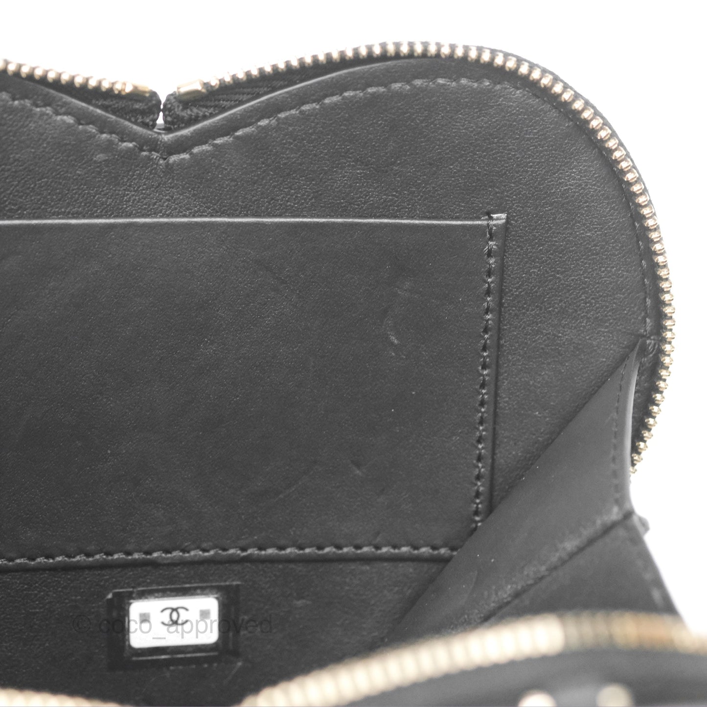 Chanel Heart Clutch with Chain with Coin Purse Black White Patent