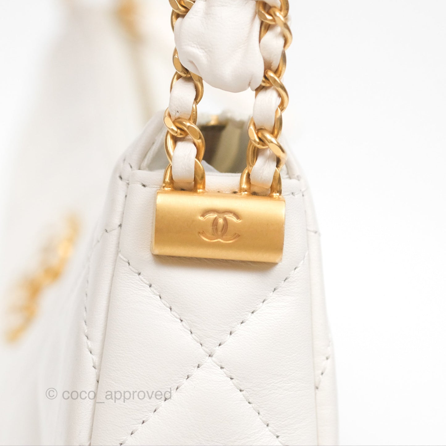 Chanel Hobo Bag White Aged Calfskin Aged Gold Hardware