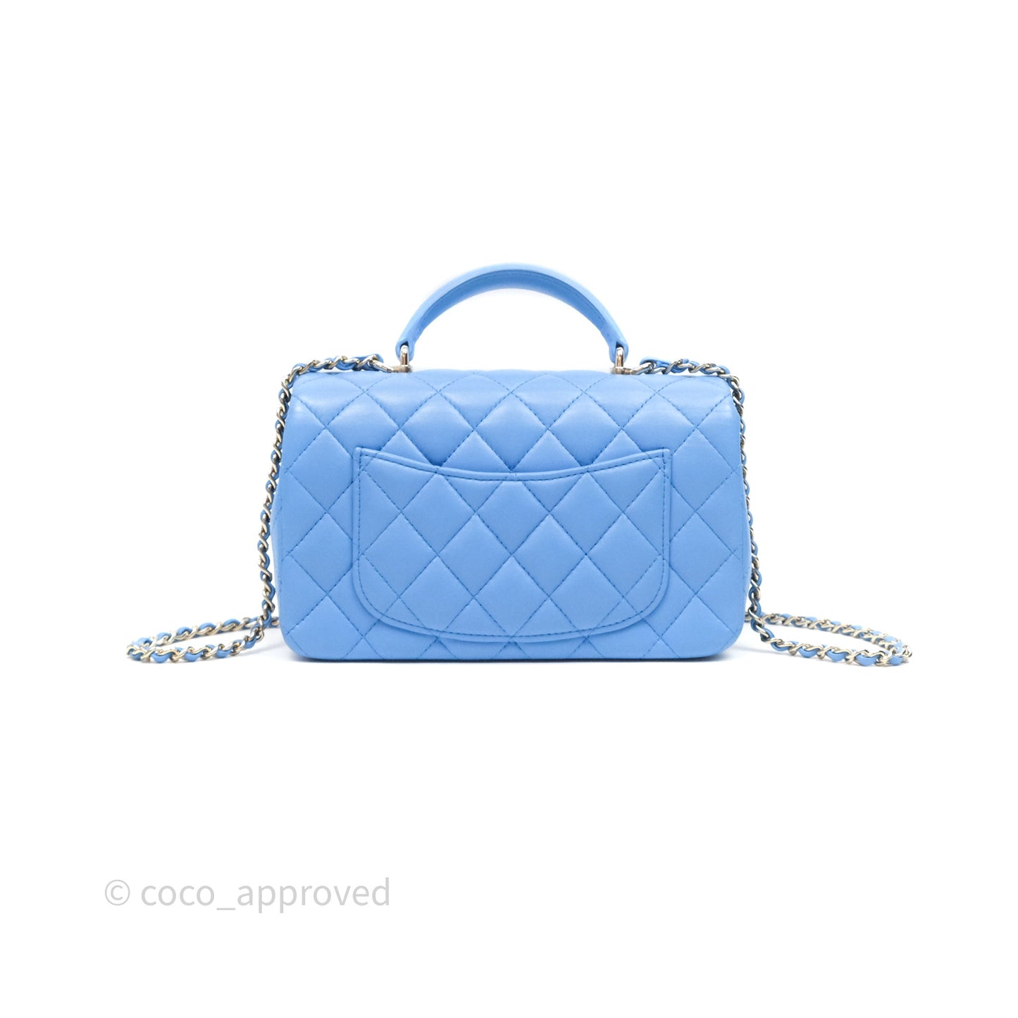 Chanel Top Handle Mini Rectangular Flap Blue Lambskin Gold Hardware