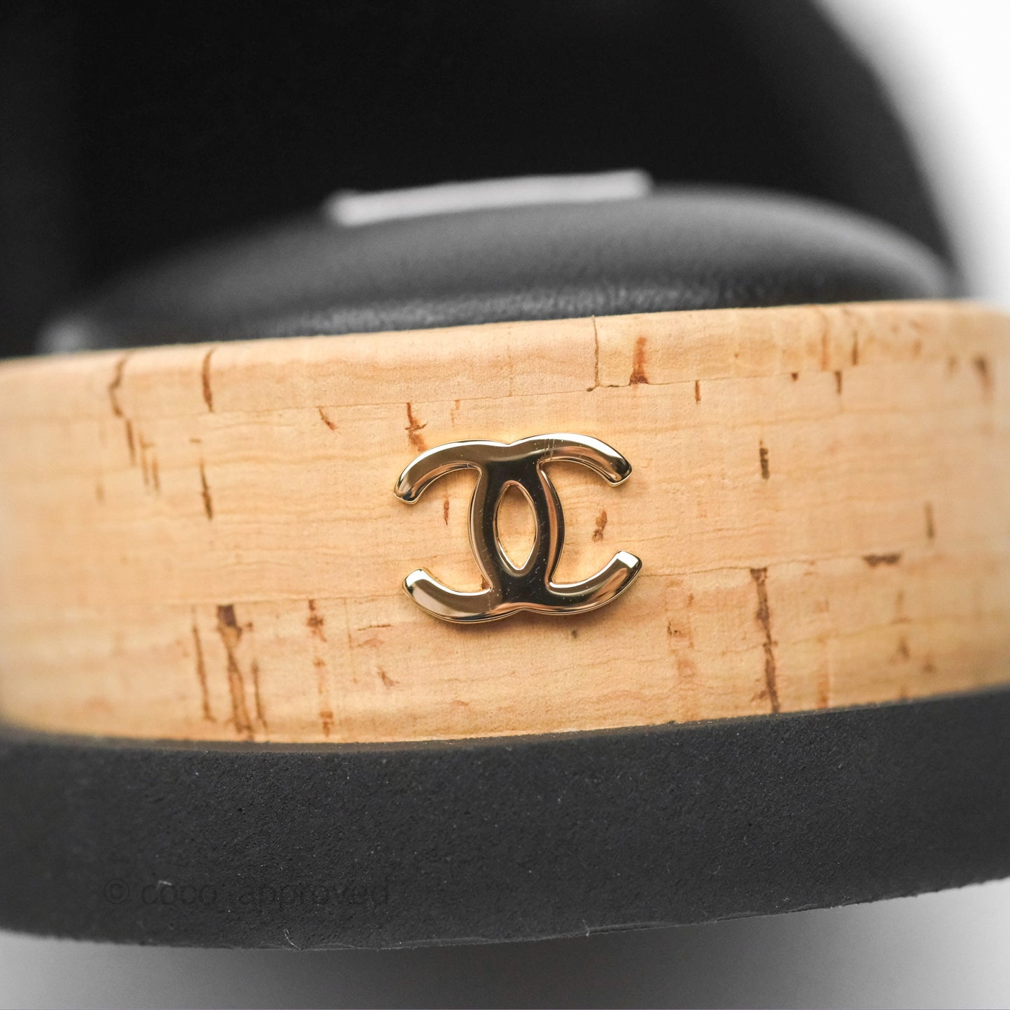 Chanel CC Mule Sandals Black Tweed Cork Size 36