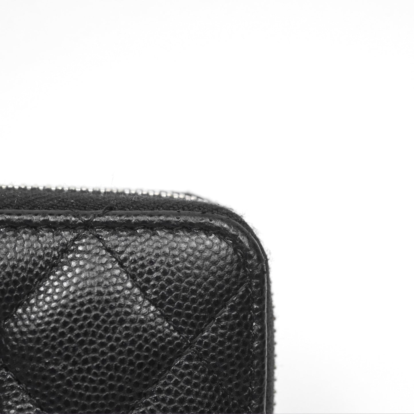 Chanel Zipped Coin Purse Black Caviar White CC Silver Hardware
