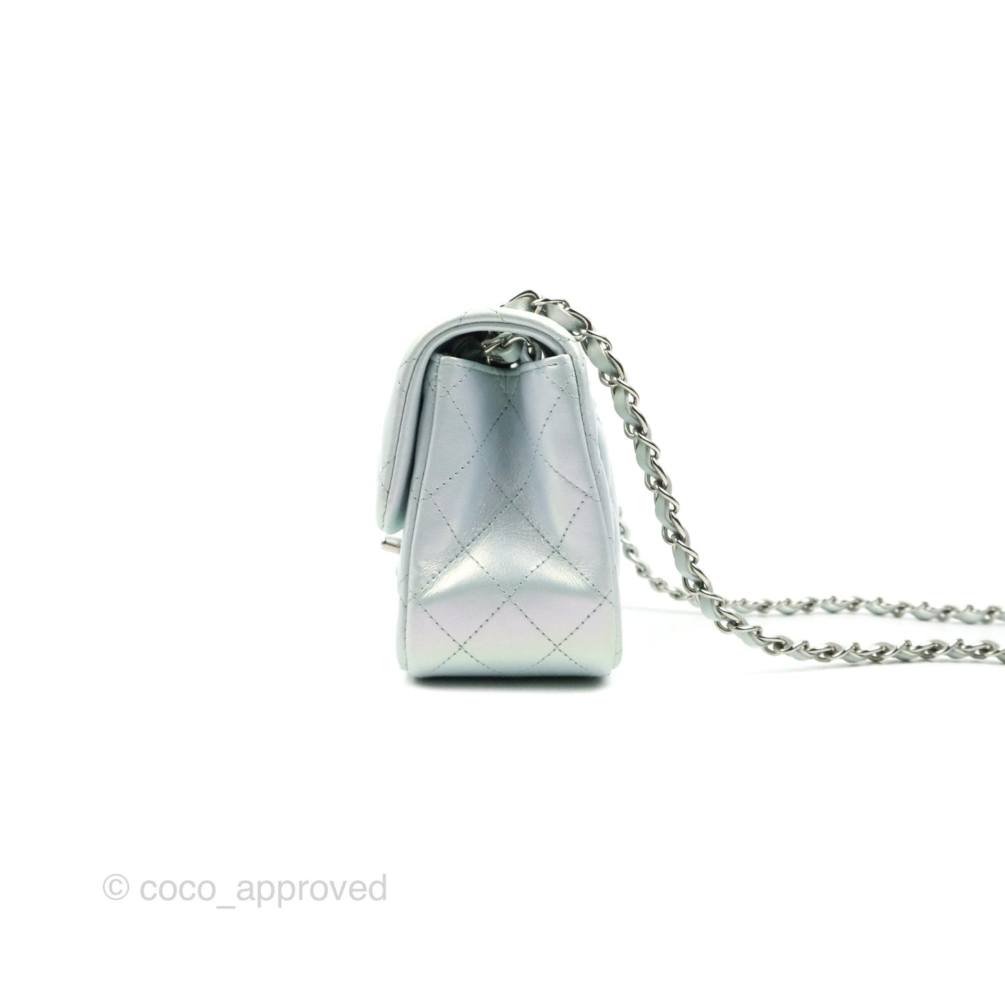 Chanel Mini Square Quilted Iridescent Icy Blue Silver Hardware