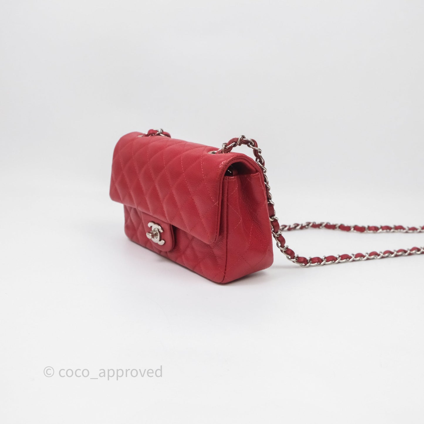 Chanel Quilted Mini Rectangular Flap Red Caviar Silver Hardware