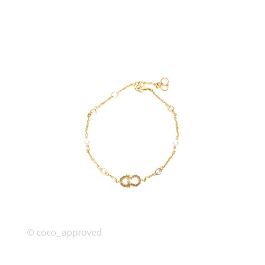 Christian Dior Metal Crystal Pearl CD Bracelet Gold Tone