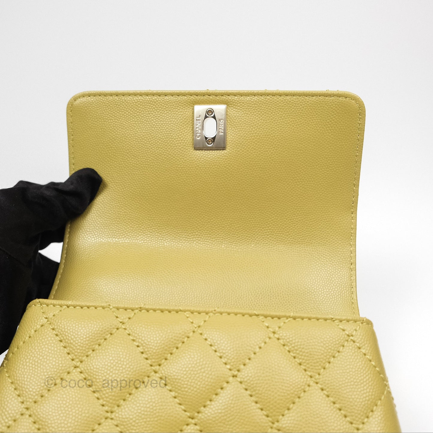 Chanel Quilted Mini Coco Handle Caviar Olive Green Gold Hardware