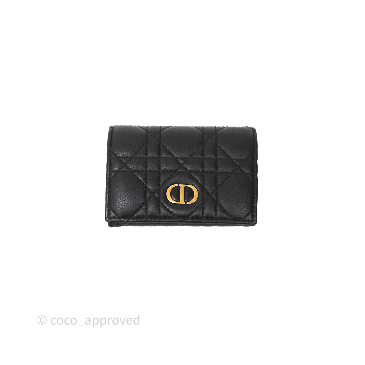 Dior Caro Glycine Wallet Black Supple Cannage Calfskin Gold Hardware
