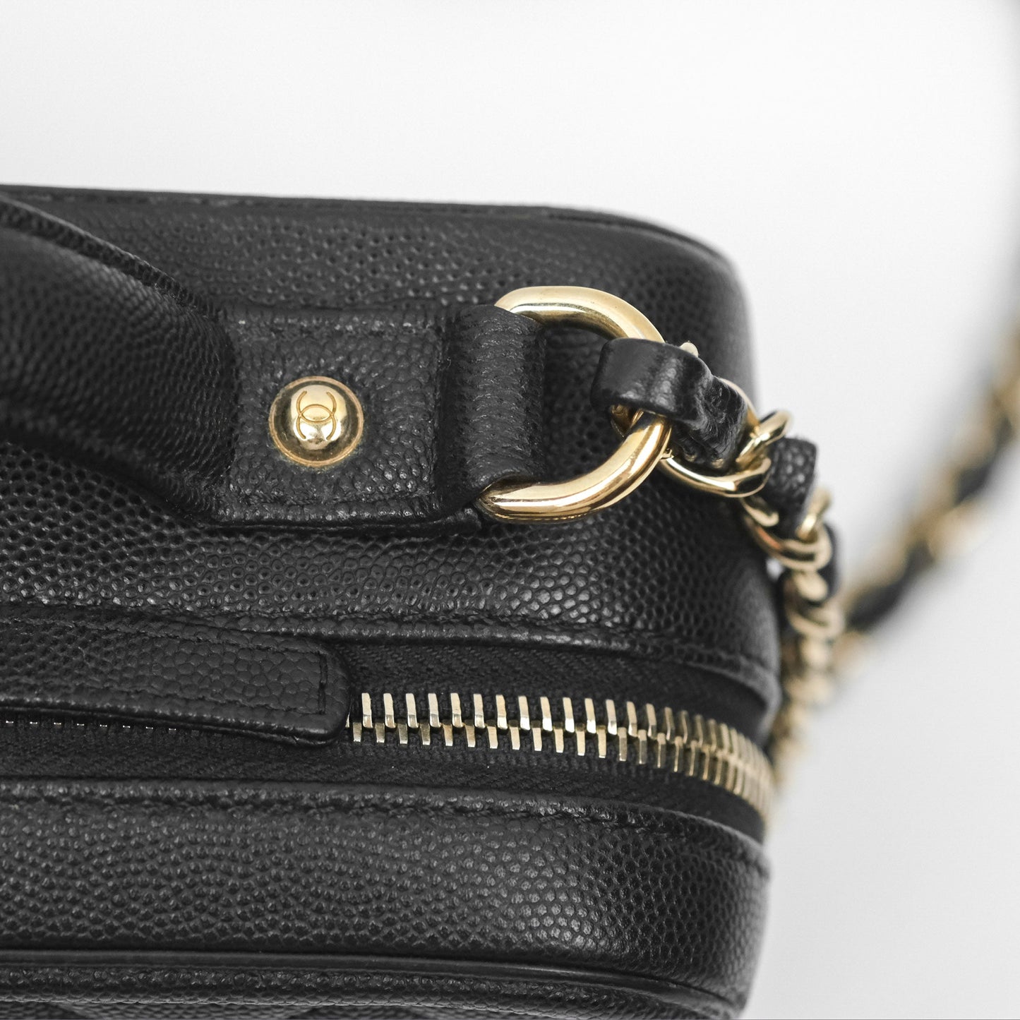 Chanel Quilted Medium CC Filigree Vanity Case Black Caviar Gold Hardware